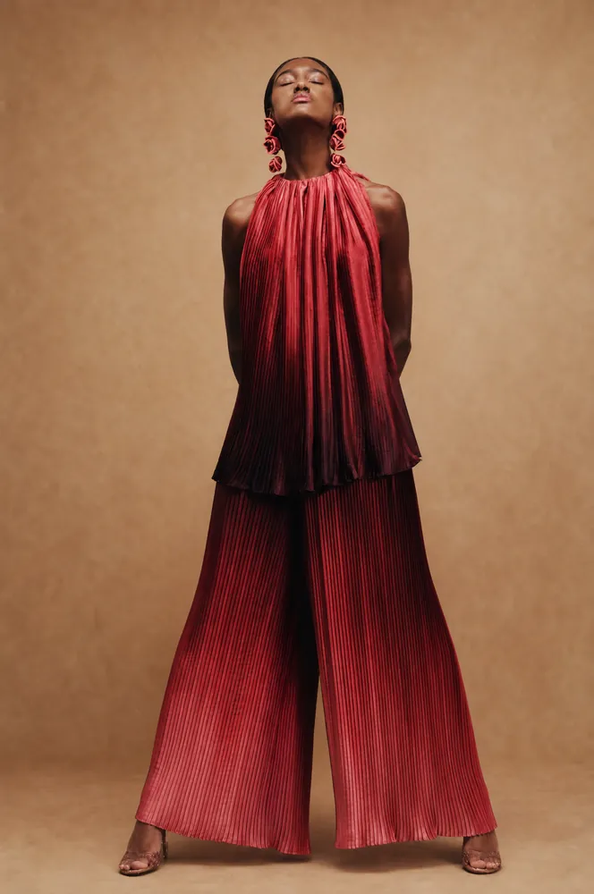Ombré pleated halter top and trousers