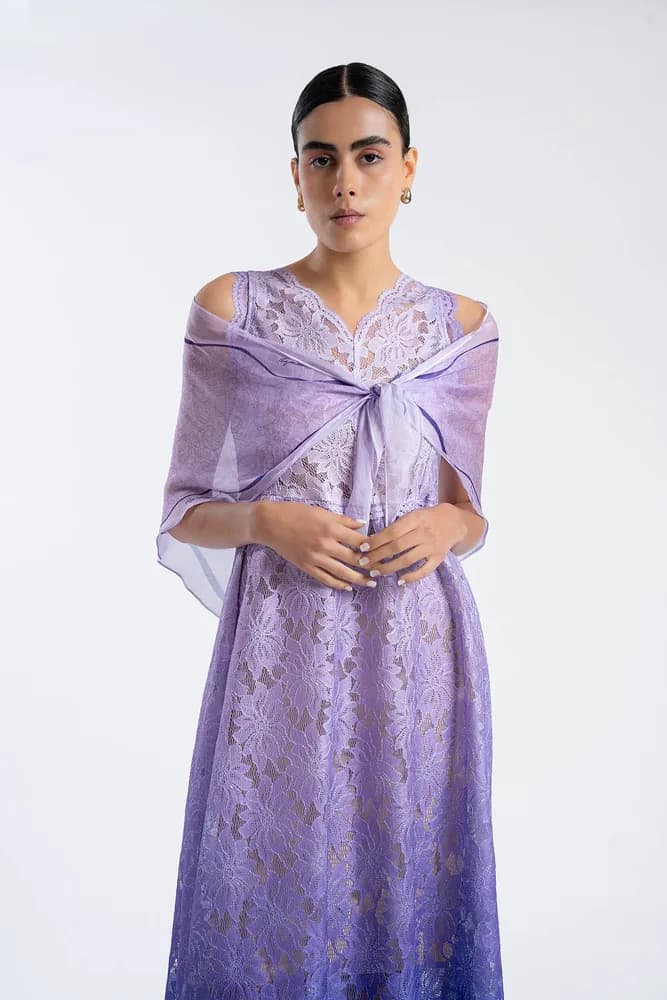 Lilac layered dress with sheer wrap
