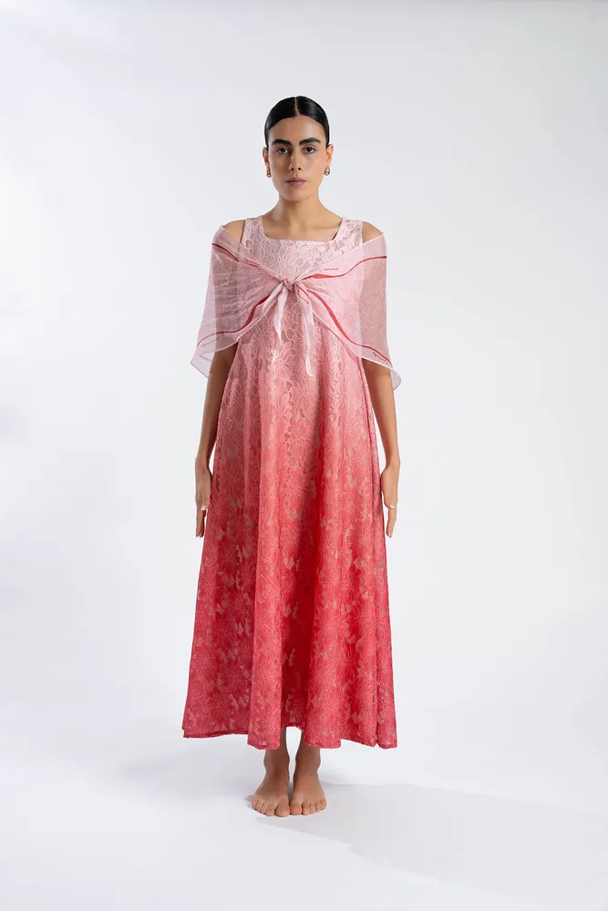 Coral ombré dress with sheer wrap