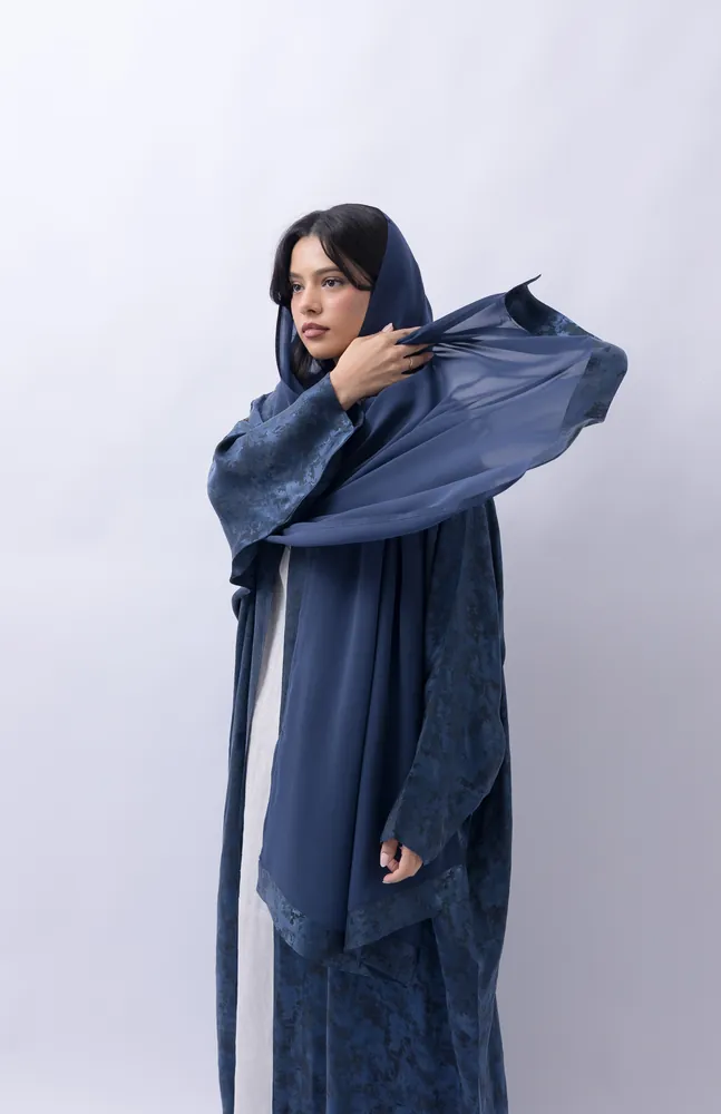 Indigo abaya with wrapped hood