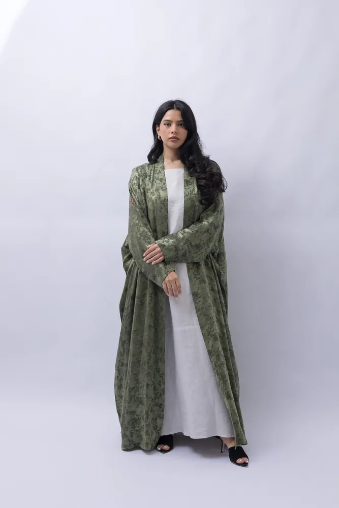Olive printed open abaya