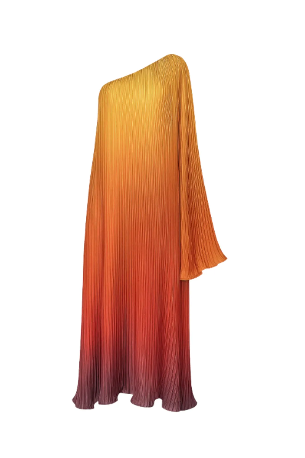 Isolated one-shoulder pleated ombré gown
